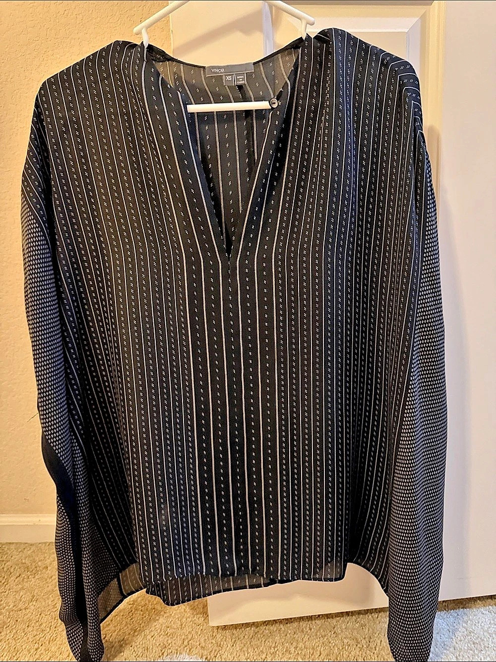 Vince Striped Silk Tunic Top Blouse Black & White XS
